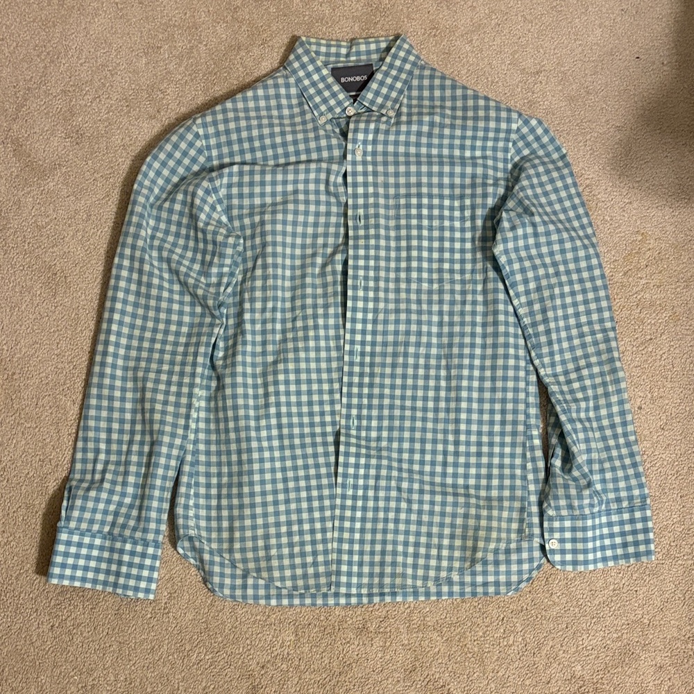 Bonobos Men's Green Checkered Button Down Shirt